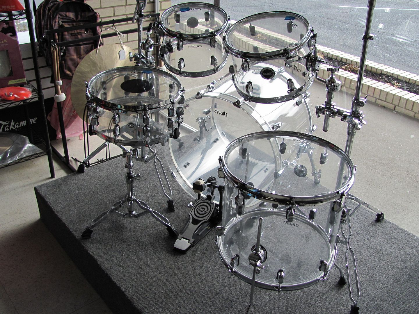 Crush Acrylic Drum Set Clear 22" Kick 5 Piece Kit 14x7" Snare Drum Die