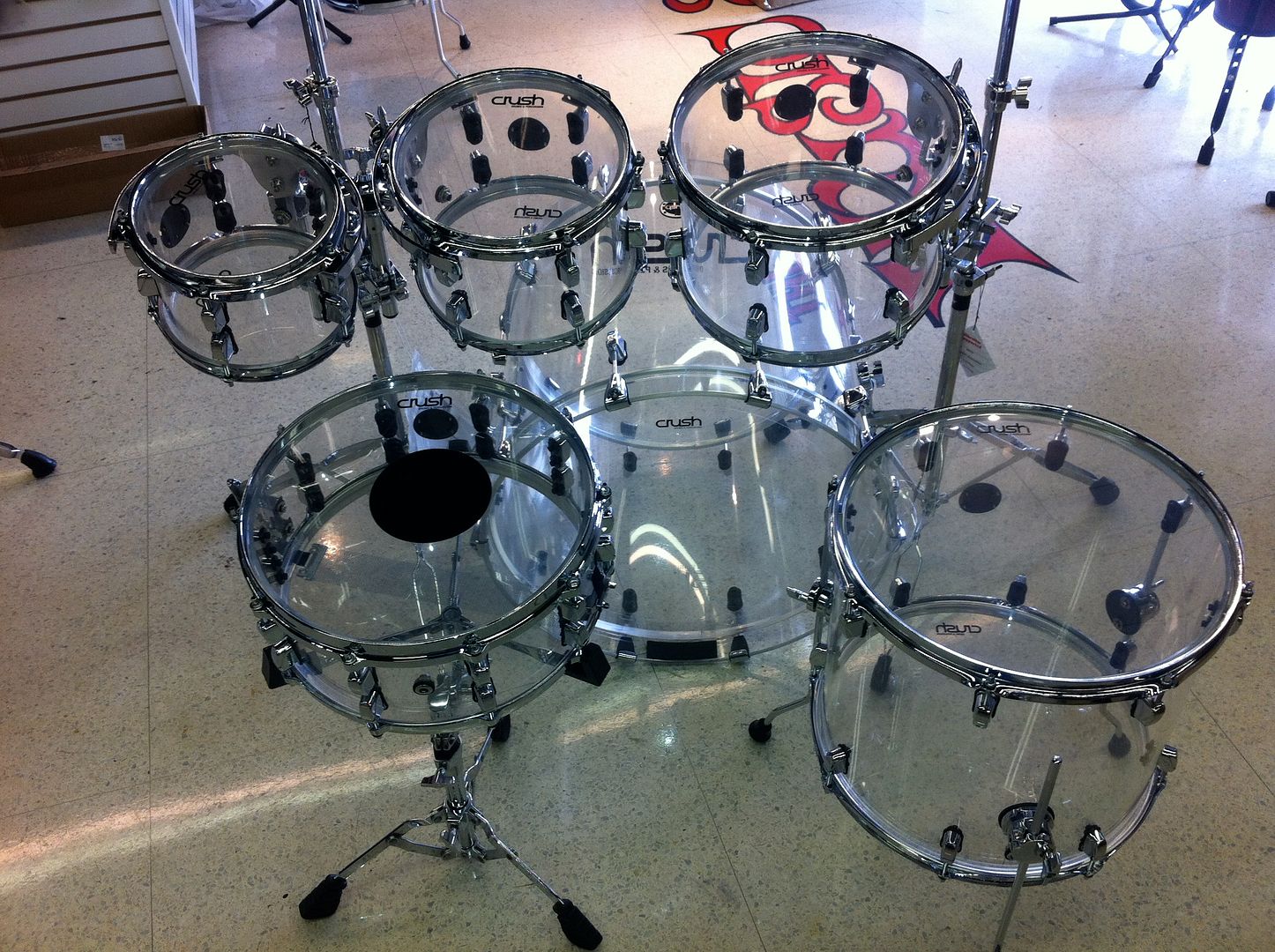 Crush Acrylic Drum Set Clear 6 Piece Shell Pack Seamless Acrylic Shells