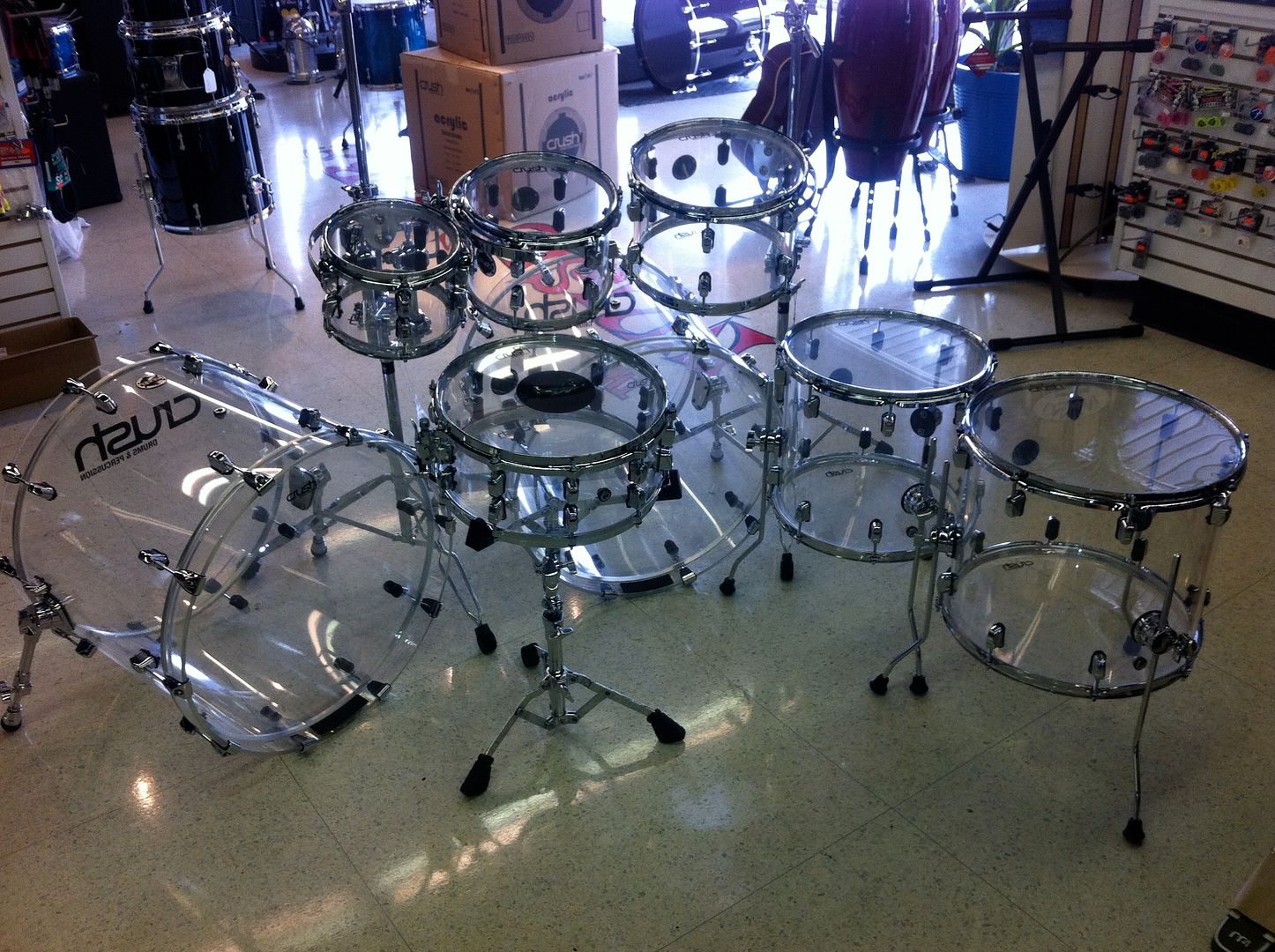 Crush Drum Set Acrylic Clear 8 Pc Double Bass Kit Drummersuperstore