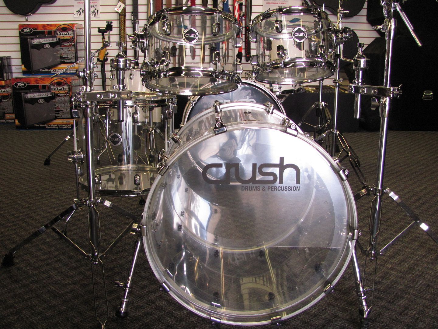 Crush Acrylic Drum Kit Seamless Clear 22" Virgin Kick 5pc Set Chrome