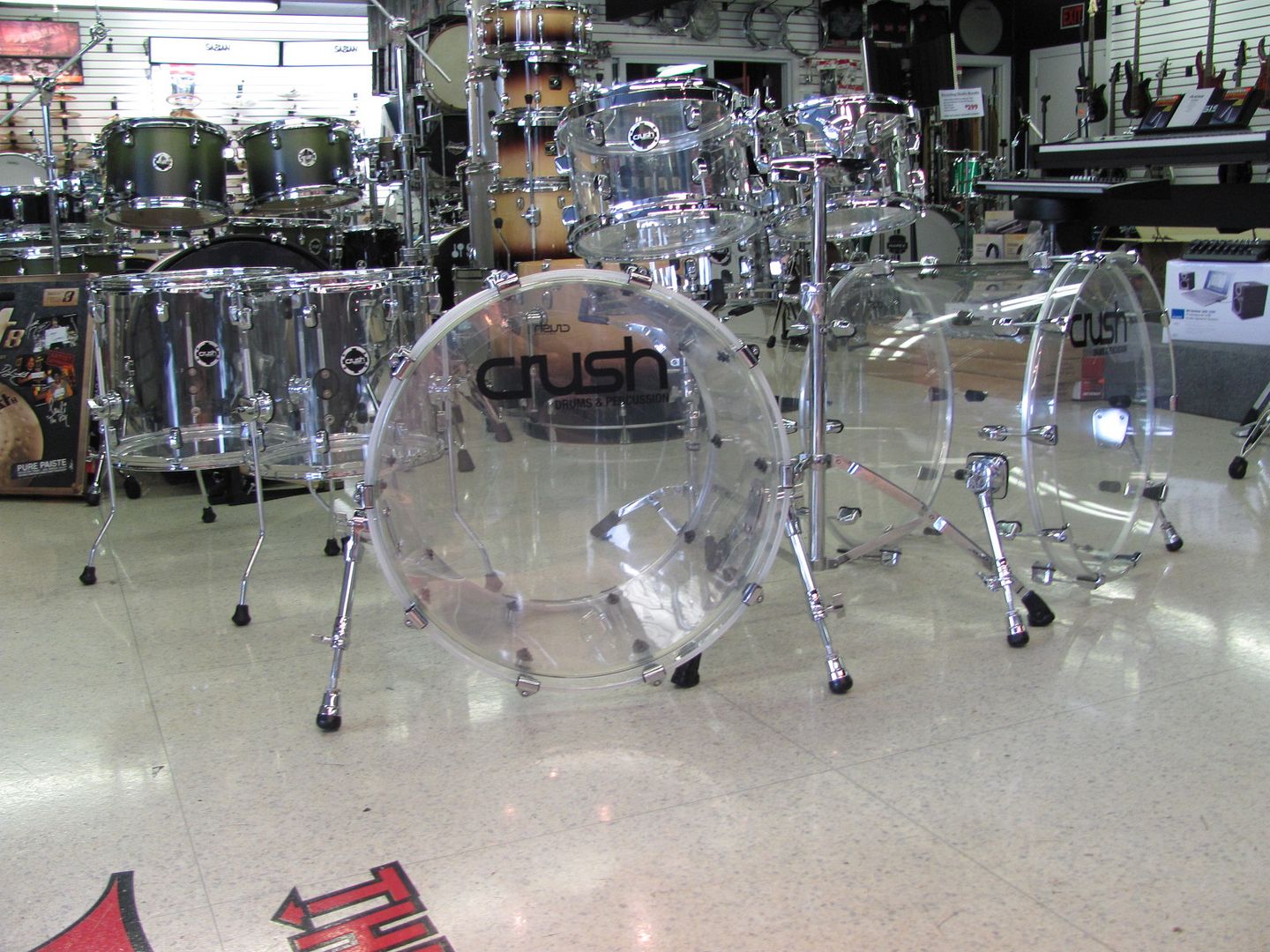 Crush Drum Set Acrylic Clear 7 Pc Double Bass Kit Drummersuperstore