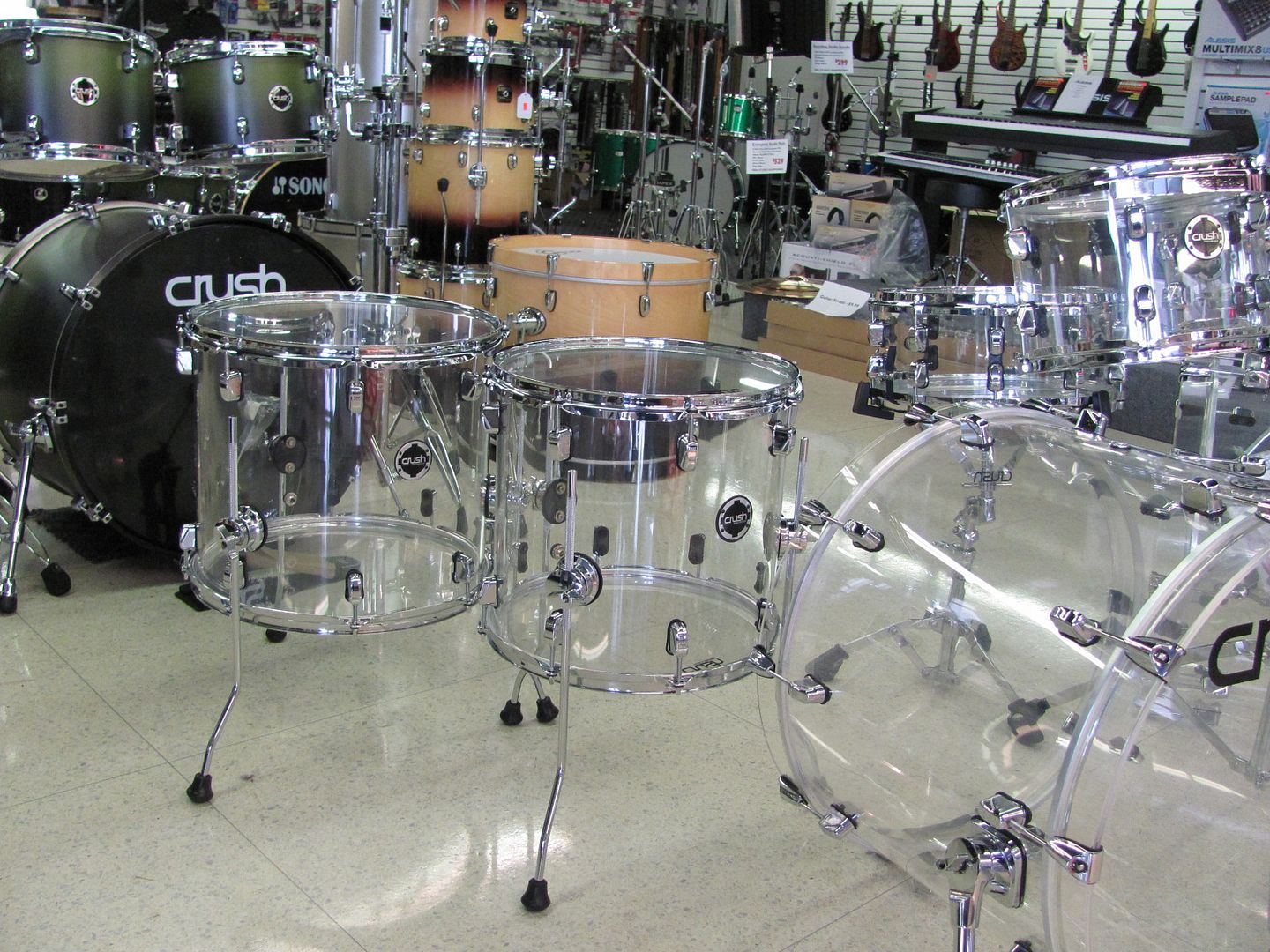Crush Drum Set Acrylic Clear 8 Pc Double Bass Kit Drummersuperstore