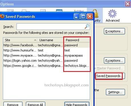 Hacked Email passwords using Firefox