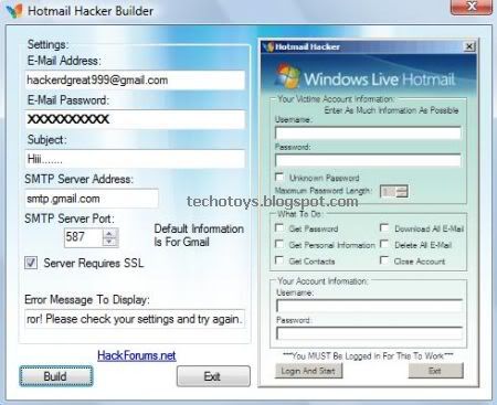 Hotmail Hacker builder