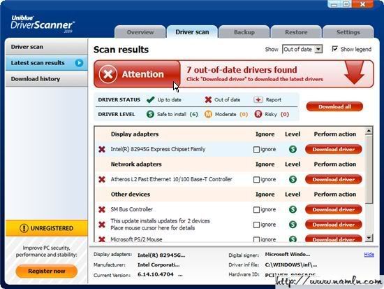 DriverScanner 2009 2.0.0.26 - Tự động tìm, sao lưu và cập nhật driver