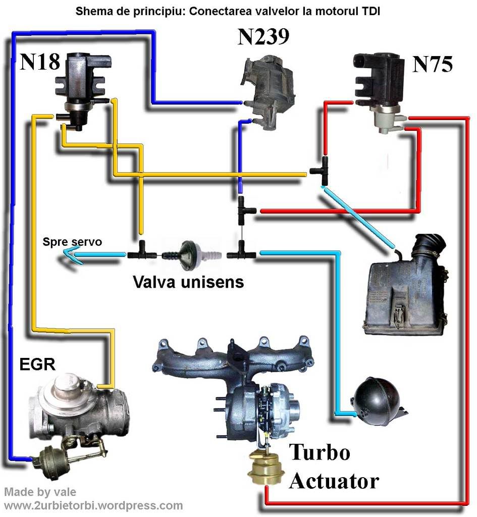 Turbo TDI, schema legaturilor: valve N75, EGR, N18, N239