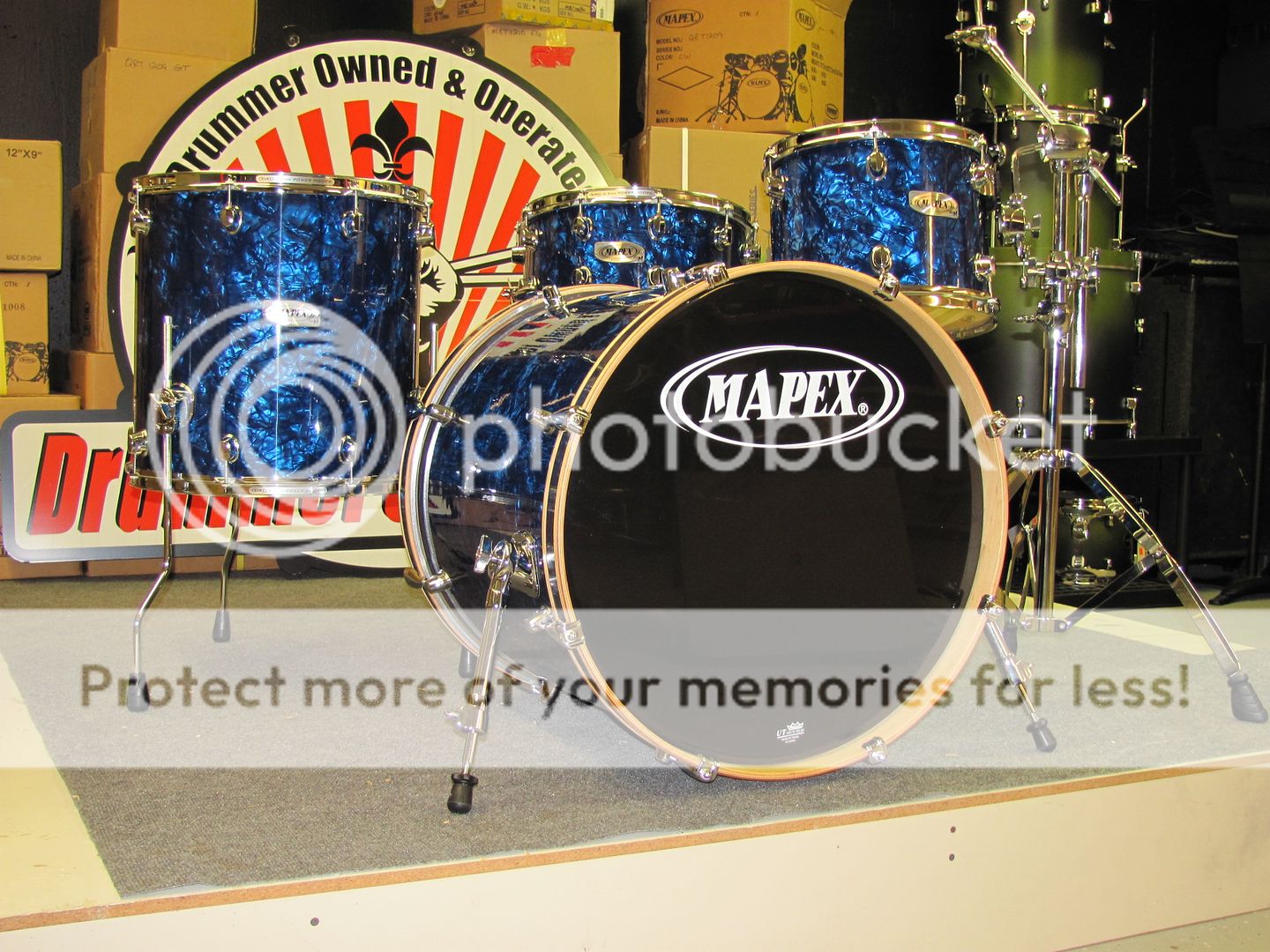 Mapex Pro M Liquid Blue Pearl Drum Set 4 Piece Shell Pack Maple Drums