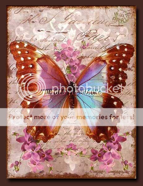 Nostalgic Metal Sign   Vintage Butterfly 4 Postcard Travel Garden 