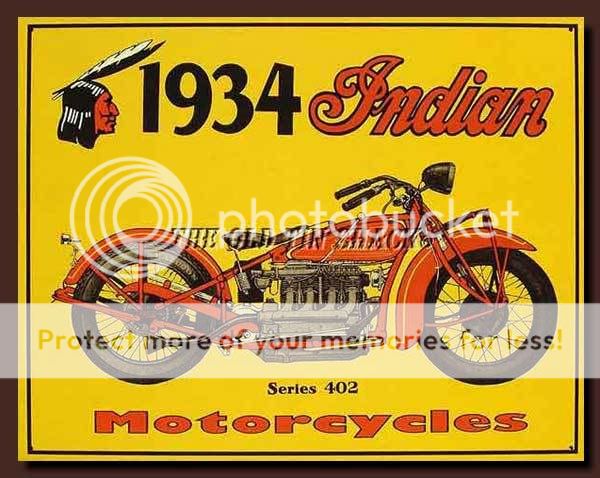 Nostalgic Tin Metal Sign   1934 Historical Indian Motorcycles Series 