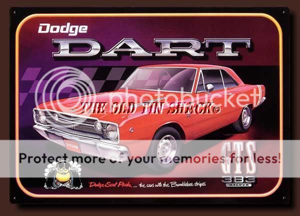 Nostalgic Tin Metal Sign   Dodge Dart GTS Muscle Car Bumblebee Stripes 