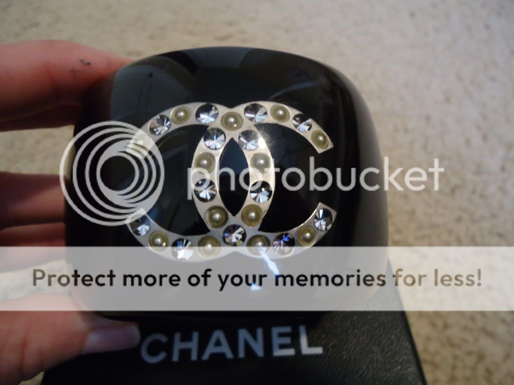 AUTHENTIC* Chanel BLACK CRYSTAL CC & PEARL CUFF/BRACELET *OVAL STAMP 