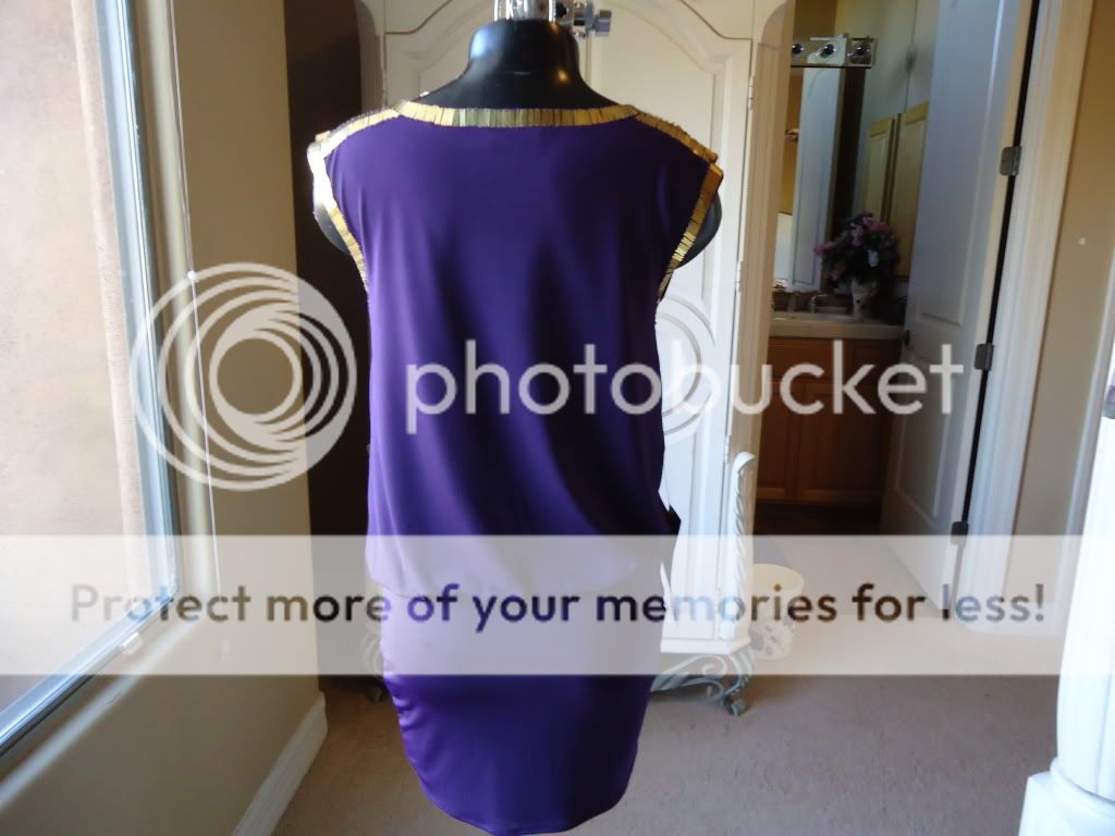 BEBE BYZANTINE QUEEN ARMOR BEADED PURPLE SLEEVE DRESS NWT sz S  