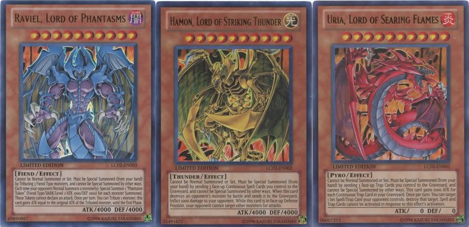 YuGiOh URIA, HAMON, & RAVIEL SET ultra promo LC02-EN001, LC02-EN002 ...